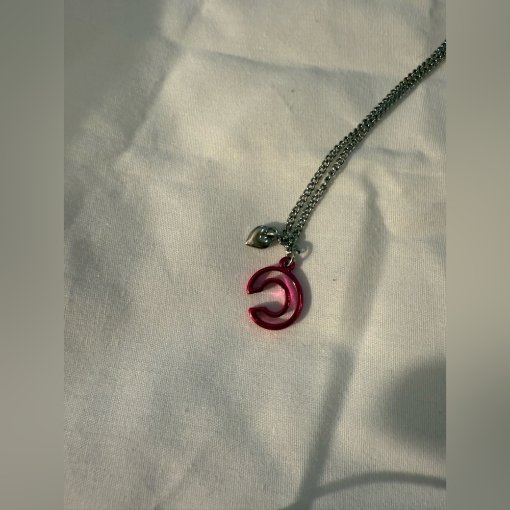 "C" pink and silver necklace with little heart charm - Picture 3 of 3